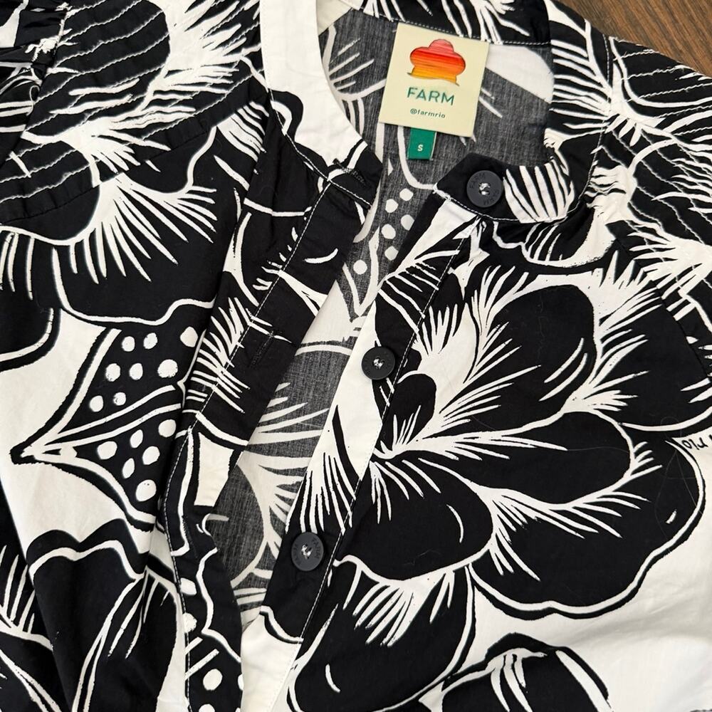 Farm Rio Women’s Floral Black and White Print Dress Sz S - Picture 6 of 8